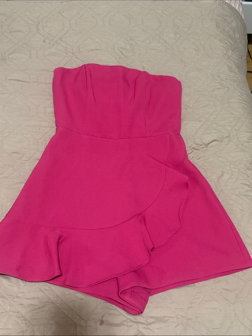 Strapless Hot Pink Ruffle Romper